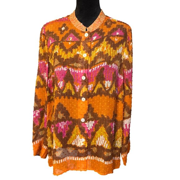 Laura Ashley Tops - Laura Ashley Woman Long Sleeve Button Front Blouse With Vibrant Boho Print & Tex